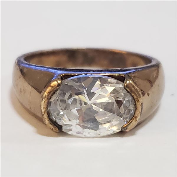 SILVER CUBIC ZIRCONIA RING (~SIZE 8)(~WEIGHT 6.1G)