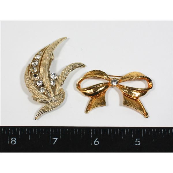 TWO RHINESTONE ACCENTED PINS/ BROOCHES
