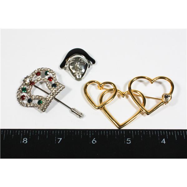 THREE PINS/ BROOCHES INCLUDING LARGE TRIPLE