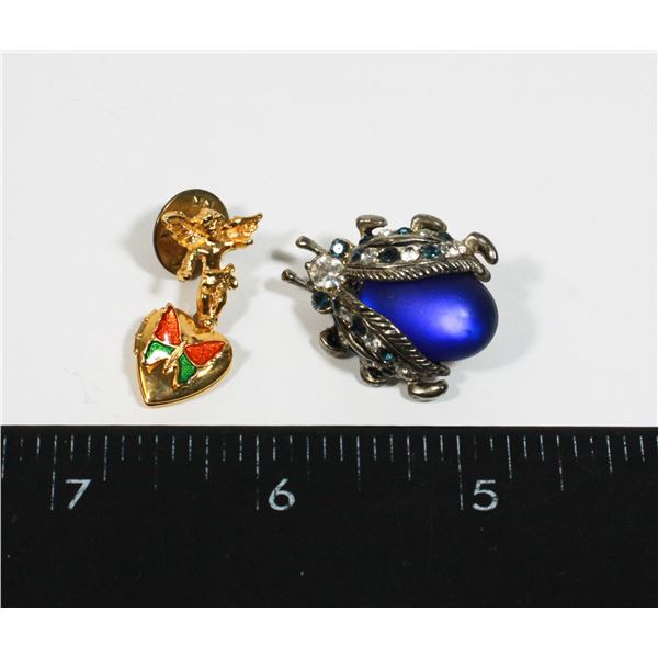 TWO PINS INCLUDING ANGEL AND RHINESTONE