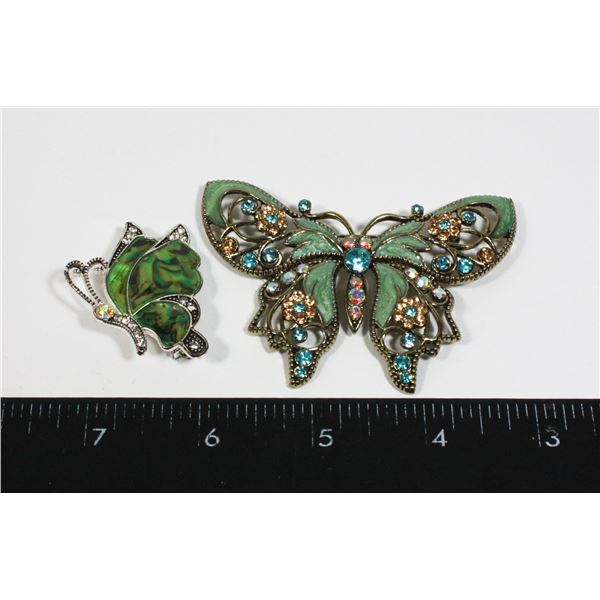 TWO BUTTERFLY THEME RHINESTONE ACCENTED PINS/