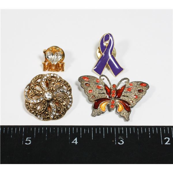 LOT OF ASSORTED PINS INCLUDING BUTTERFLY,
