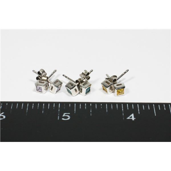 SET OF RHINESTONE SQUARE DESIGN STUD EARRINGS