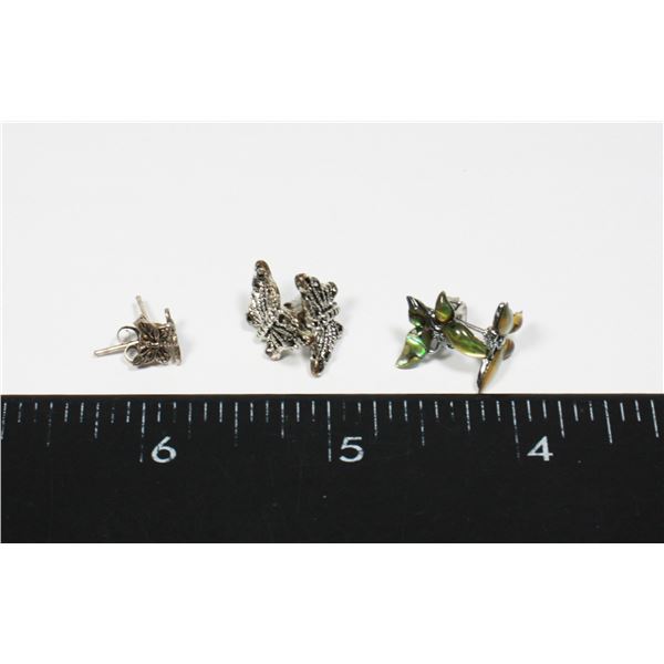 3 PAIRS OF BUTTERFLY DESIGN STUD EARRINGS