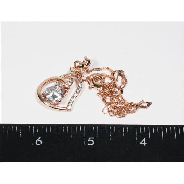 ROSE GOLD TONE RHINESTONE HEART DESIGN PENDANT