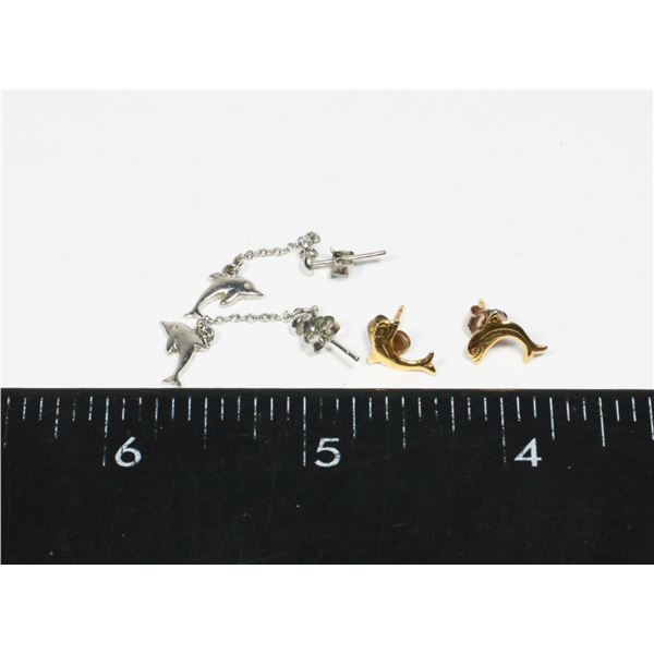 2 PAIRS OF DOLPHIN DESIGN EARRINGS