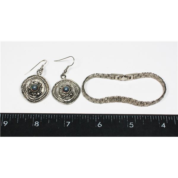 SILVER TONE BRACELET AND EARRINGS