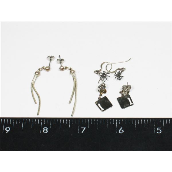 3 PAIRS OF SILVER TONE DANGLE EARRINGS