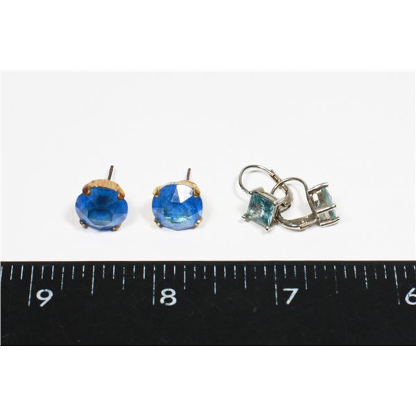 2 PAIRS OF BLUE RHINESTONE EARRINGS