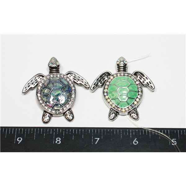 2 RHINESTONE SEA TURTLE PENDANT CHARMS