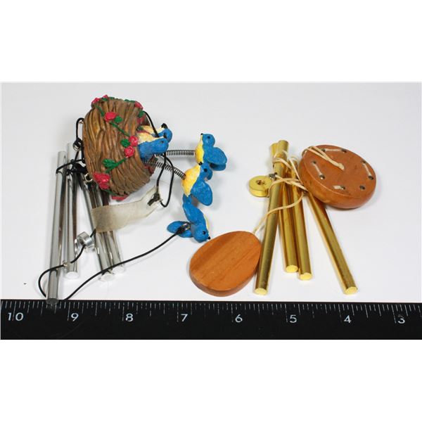 2 WIND CHARMS. BIRD DESIGN A WOOD DESIGN