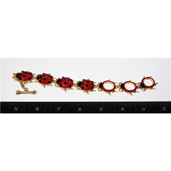 NEW GOLD RHINESTONE LADY BUG TOGGLE BRACELET