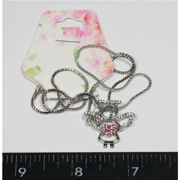 NEW SILVER TONE RHINESTONE ACCENT ANGEL PENDANT