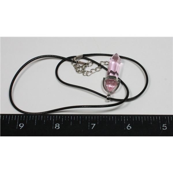 NEW SYNTHETIC CLEAR PINK HEXAGONAL STONE PENDANT