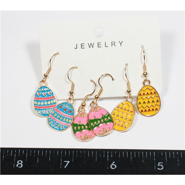 NEW 3 PC EGG THEME DROP EARRING SET