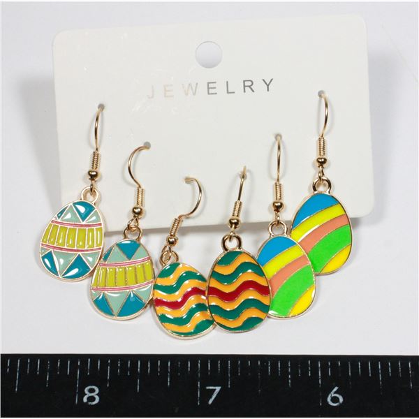 NEW 3 PC EGG THEME DROP EARRING SET