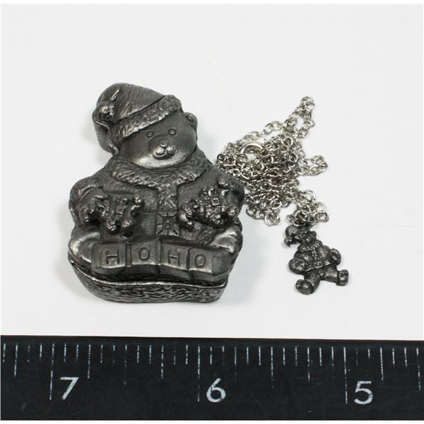VINTAGE TORINO HOLIDAY BEAR PEWTER SET BROOCH,