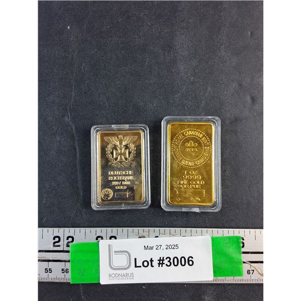 REPLICA Deutsche Reichsbank and Royal Canadian Mint Gold Ingots