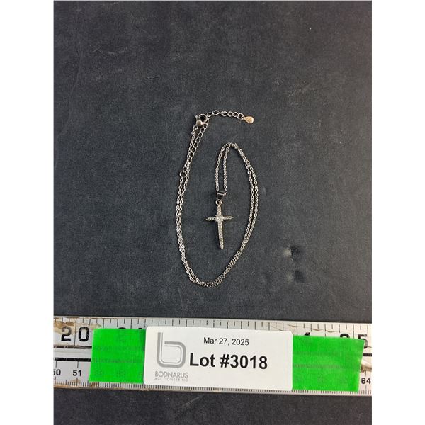 Silver Necklace with Diamond Cross Pendant