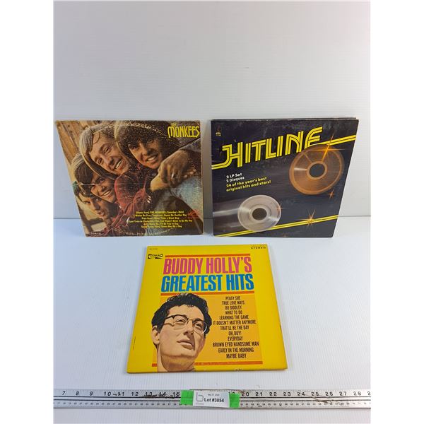 (3) Vinyl Records - The Monkees, Hitline and Buddy Holly's Greatest Hits