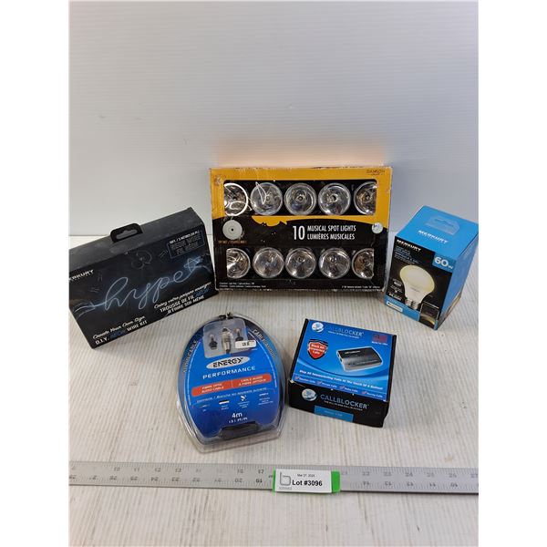 Neon Wire Light, 10 Musical Spotlights,60w Smart LED Bulb and Audio Cable with Call Blocker