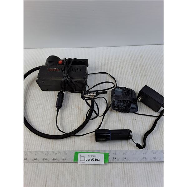 Vehicle Air Compressor 260 psi, Wireless Charger and an Energizer Flashlight