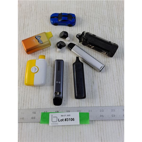 Assorted Vapes, Toy Car and a set of Earbuds