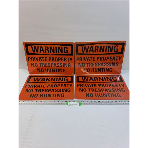 (4) Metal Signs: Warning, Private Property - 14" x 10"