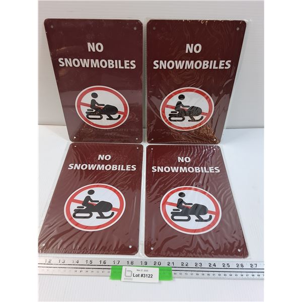 (4) Metal Signs: No Snowmobiles - 8" x 12"