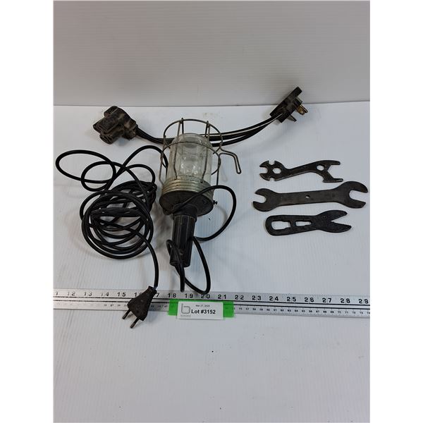(3) Wrenches (Assorted), Shop Trouble Light - As Is, 220 Amp Plug - As Is