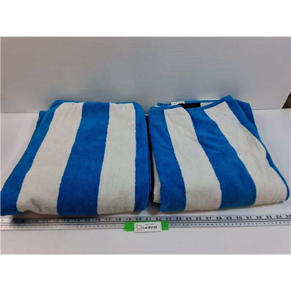 (2) Blue & White Striped Bath Towels
