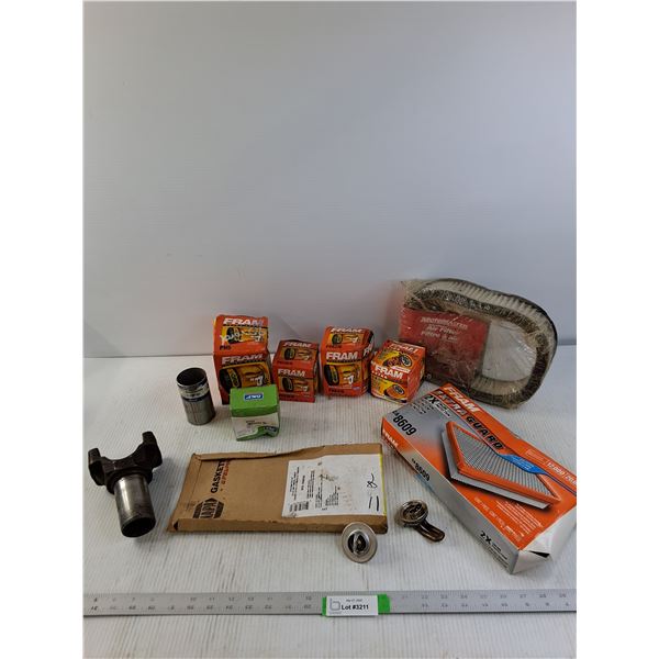 Assorted Oil Filters, Air Filters, Oil Seal, Gasket, Thermostats, U-Joint and Block Heater