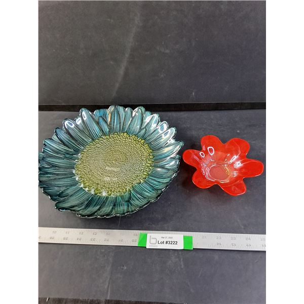 Large Platter and Smaller Red Petal Glass Dish