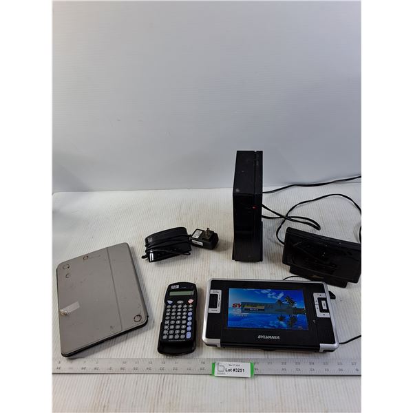 Assorted Electronics, Calculator, Router, DVD Player and Radio/Alarm Clock