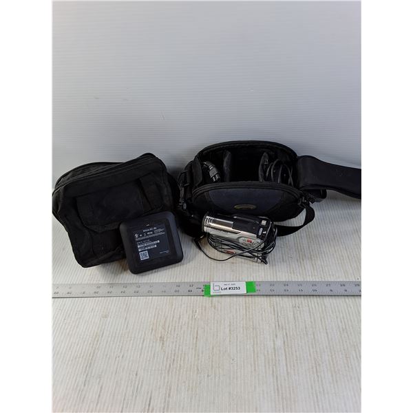 XiOne SC Streaming Device with Bag and Cords and a Hitachi Hybrid Camcorder with Case and Cords