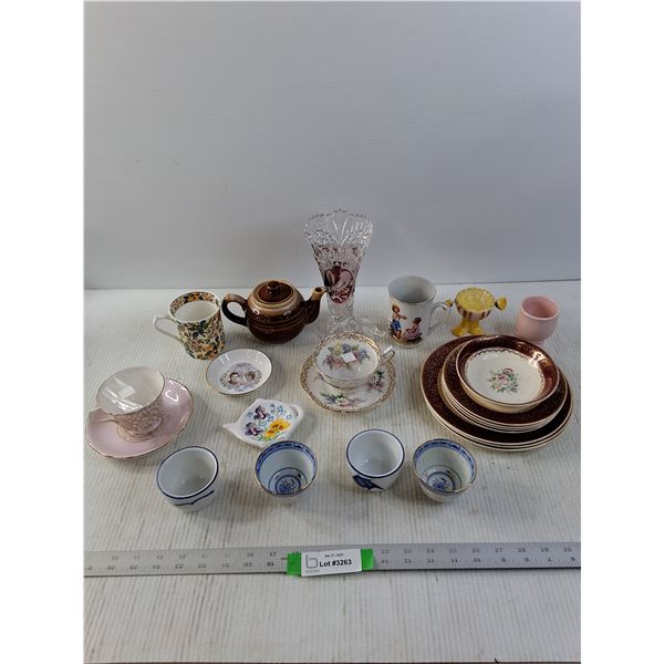 Assorted Tea Cup and Saucer, Vase, Egg Cups and Decorative Dishes