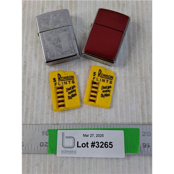 (2) Zippo Lighters and (2) Flints