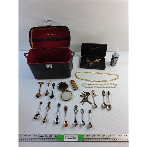 Souvenir Spoons, Black Frost Perfume, Keys, Pearls and Misc
