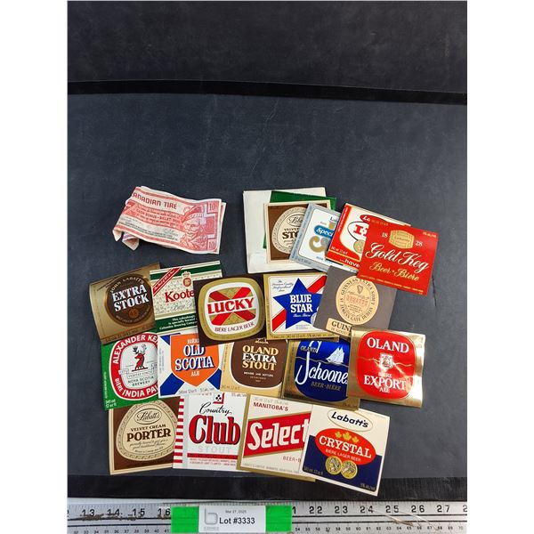 Beer Bottle Labels and Canadian Tire Cash Bonus Coupons