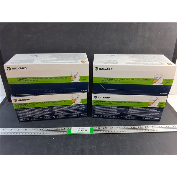 (4) Halyard Fluidshield 3 N95 Particulate Filter Respirator and Surgical Mask Boxes