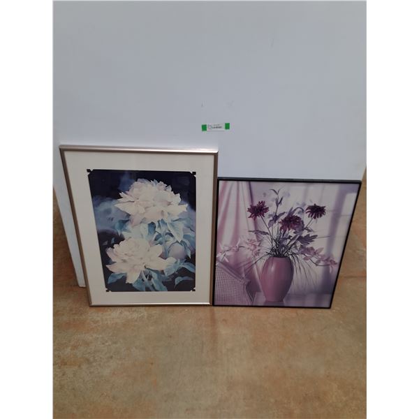 (2) Framed Floral Art Print Wall Hanging Decorations