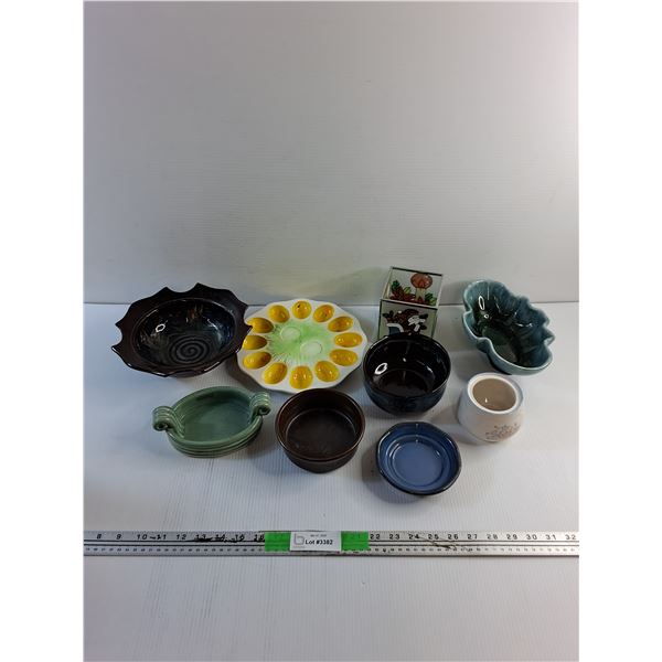 Various Ceramic Dishes, Bowls and Egg Serving Platter