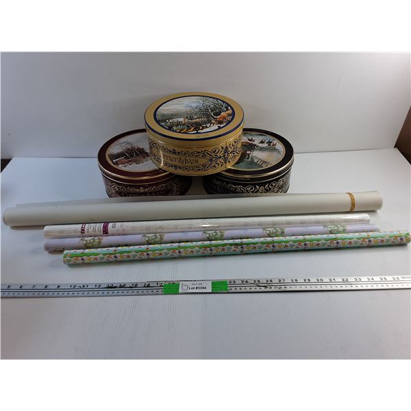 (3) Tin Boxes and Various Wrapping Paper