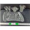 Image 1 : Glass Lot- (2) Liquor Glasses, Pitcher, Sugar Bowl, Tray