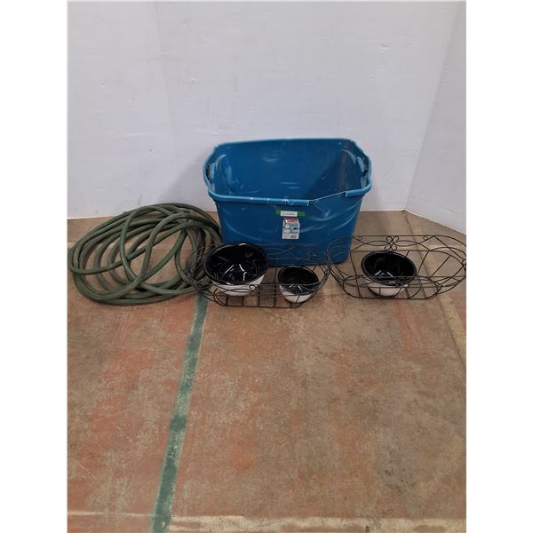 * Storage Tote, Water Hose, (2) Metal Planters & (3) Ceramic Planters - CANNOT SHIP