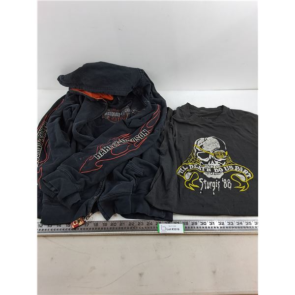 Harley Davidson XL Zip-up Hoodie & Sturgis Muscle Shirt