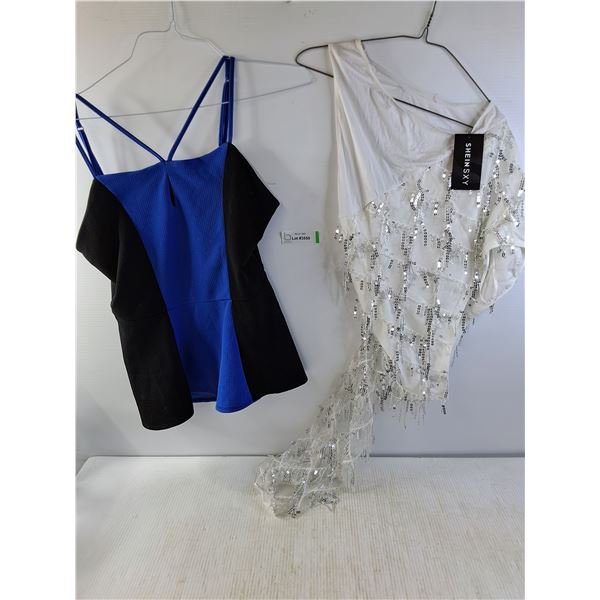 Womens Black/Blue Large Top and White Sparkly Outfit