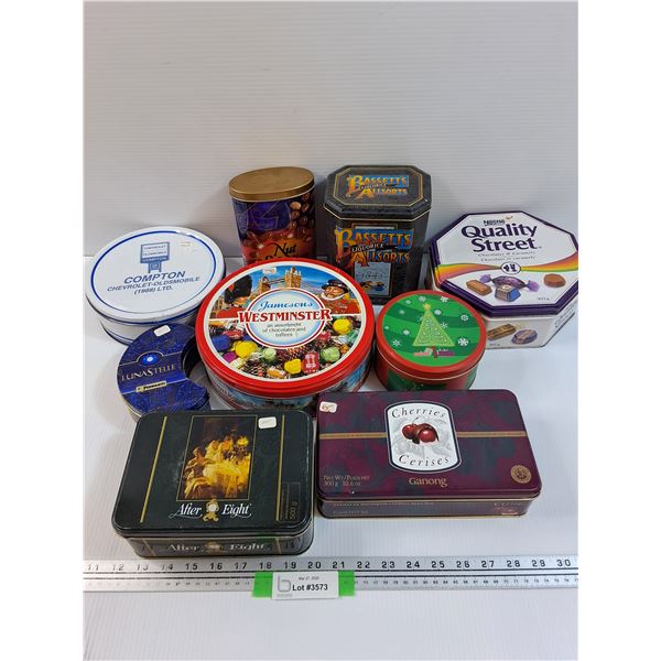 (9) Dessert Collector Tins: Bassette Liquorice, Chevrolet, After Eight, Nestle, Misc