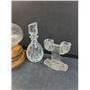 Image 3 : Wood & Glass Candle Holder, (2) Cactus Candle Holders, Glass Decanter