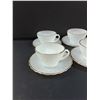 Image 2 : (6) Anchor Hocking Fire King Milk Glass & Gold Rimmed Tea Cup & Saucer Set